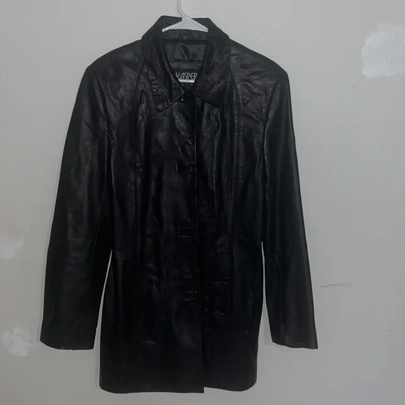 KASPER Men's Premium 3/4 Length Black Leather Coat - Picture 2 of 8